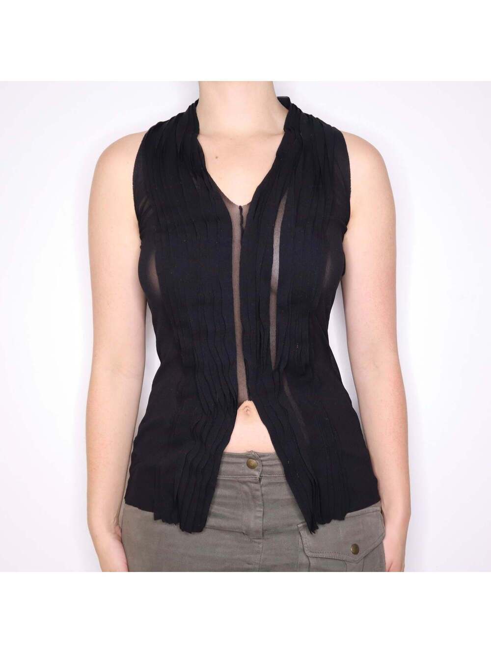 Y2K Italian Black Ruffle Mesh Tank Top (M/L)